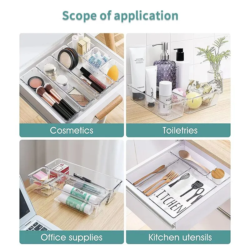 7/14 Pcs Drawer Organizers Set Clear Plastic Desk Dividers Bins Bedroom Dresser Office Storage Box for Makeup Jewelries Gadgets image 2