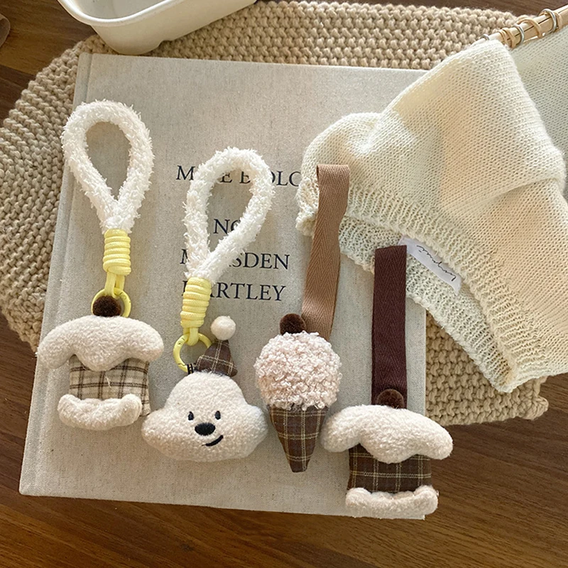 Cute Plush Puppy Keychain Bag Charm Kawaii Fluffy Ice Cream Car Keychain Creative Animal Doll Accessories Gift