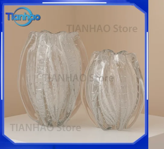 French Glass Vase Ornament for Living Room Flower Arrangement Glazed Light Luxury High-End Semi-Natural Designer Flower Vase
