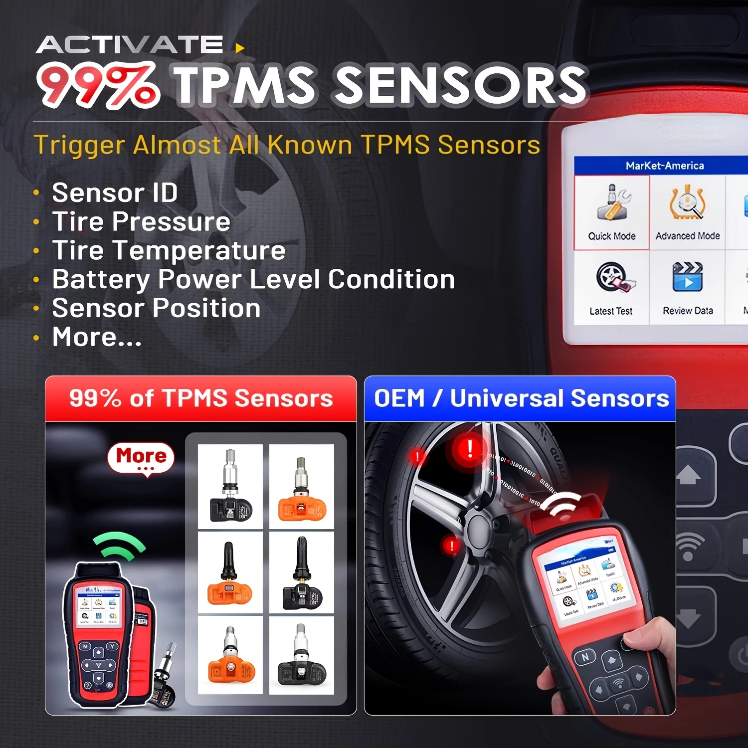 315/433MHz  MaxiTPMS TS508WF - Advanced TPMS Relearn Tool with WiFi Update - Activate/Program All Sensors, User-Friendly Tire Ma