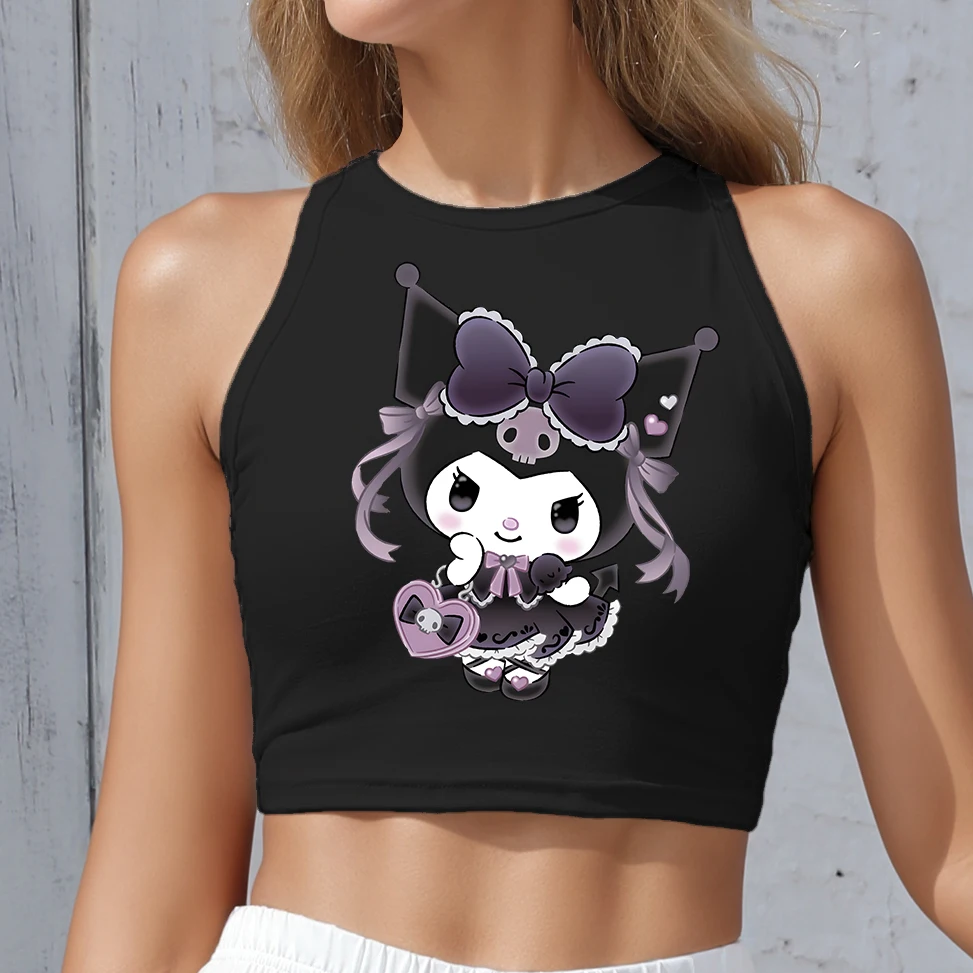 

Trendy 2025 Womens Sanrio Kuromi Crop Tops Shirts Basic Sleeveless Tees Going Out Vest Summer My Melody Clothes Y2k Tank Tops