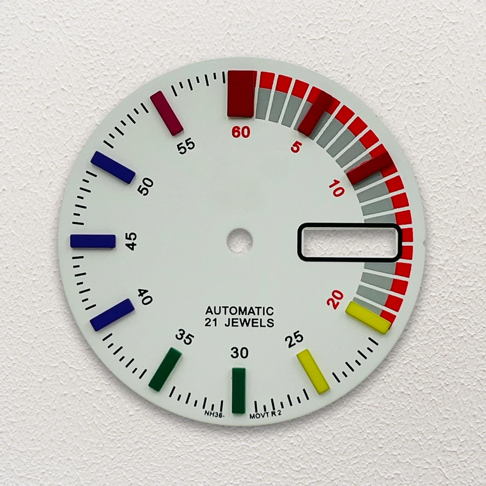 28.5 มม.S โลโก้ที่มีสีสัน Dial Fit NH36/4R36 การเคลื่อนไหวไม่มี Luminous Matte Dual ปฏิทิน Dial นาฬิกาการปรับเปลี่ยนอุปกรณ์เสริม