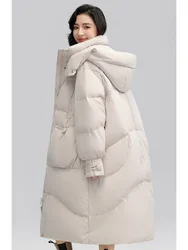 Woman Coat 2024 New Down Jackets Stand-up Collar Hooded Thickened Outerwears Fashion Casual Mid-length Winter Coat Female