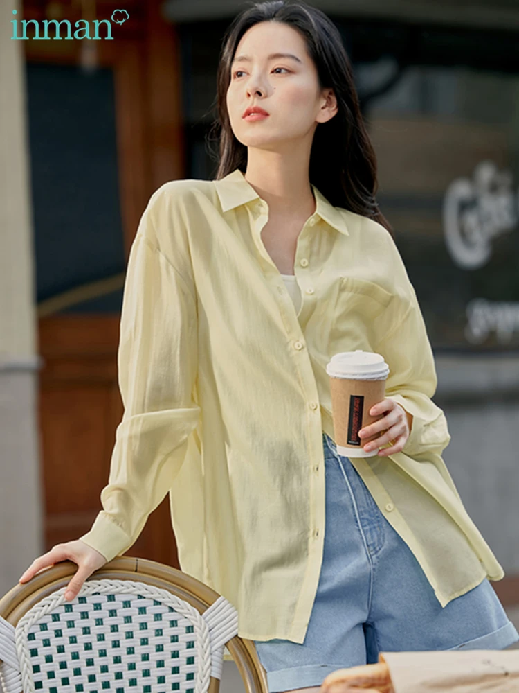 INMAN Spring Summer Women\'s Blouses Pure Color Blusas Long-Sleeve Women\'s Shirts Fashion Versatile Minimalism Top Women Clothing