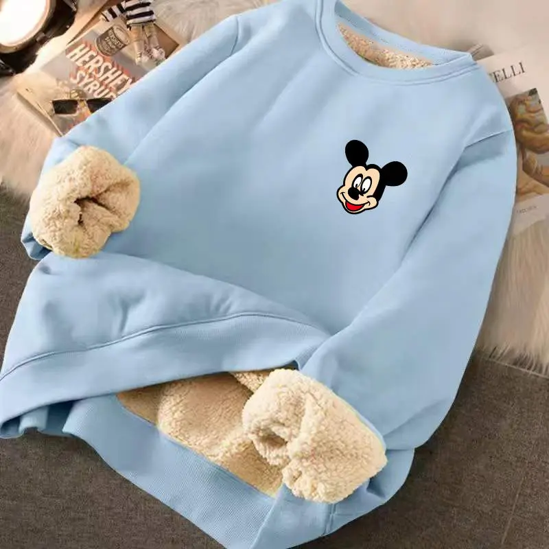 Spring 2023 Dark Green Plush Thickened Sweater for Men and Women Autumn Winter Top Children\'s Mickey Cartoon Coat