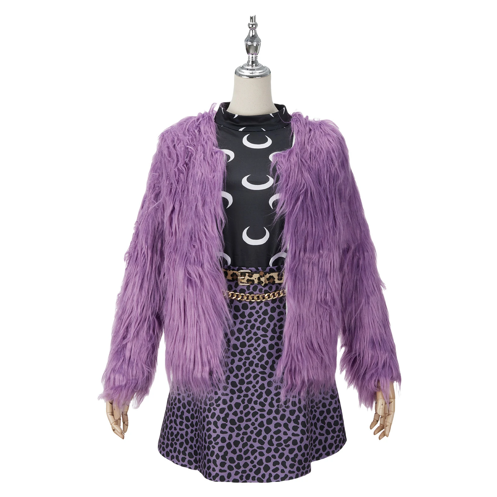 Monster High Clawdeen Wolf Cosplay Costume Purple Flocky Coat Belt Uniform Skirt for Womens Customize Clothes