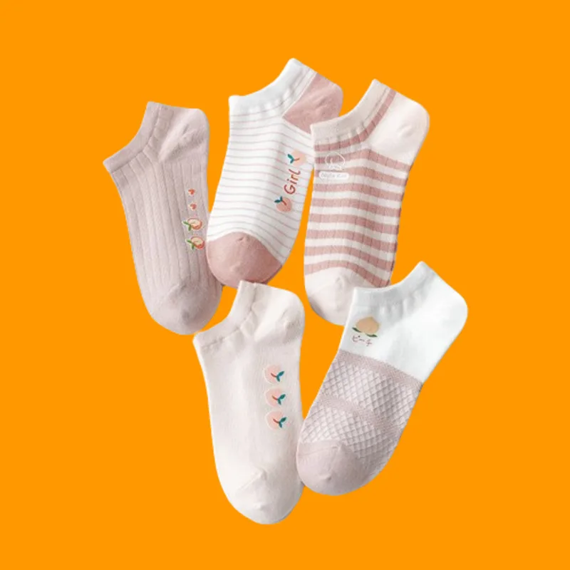 Chaussettes Courtes Basses pour Femme, Minces et Mignonnes, Respirantes, Bateau, Roses, Bouche Peu Profonde, Décontractées, 5/10 Paires