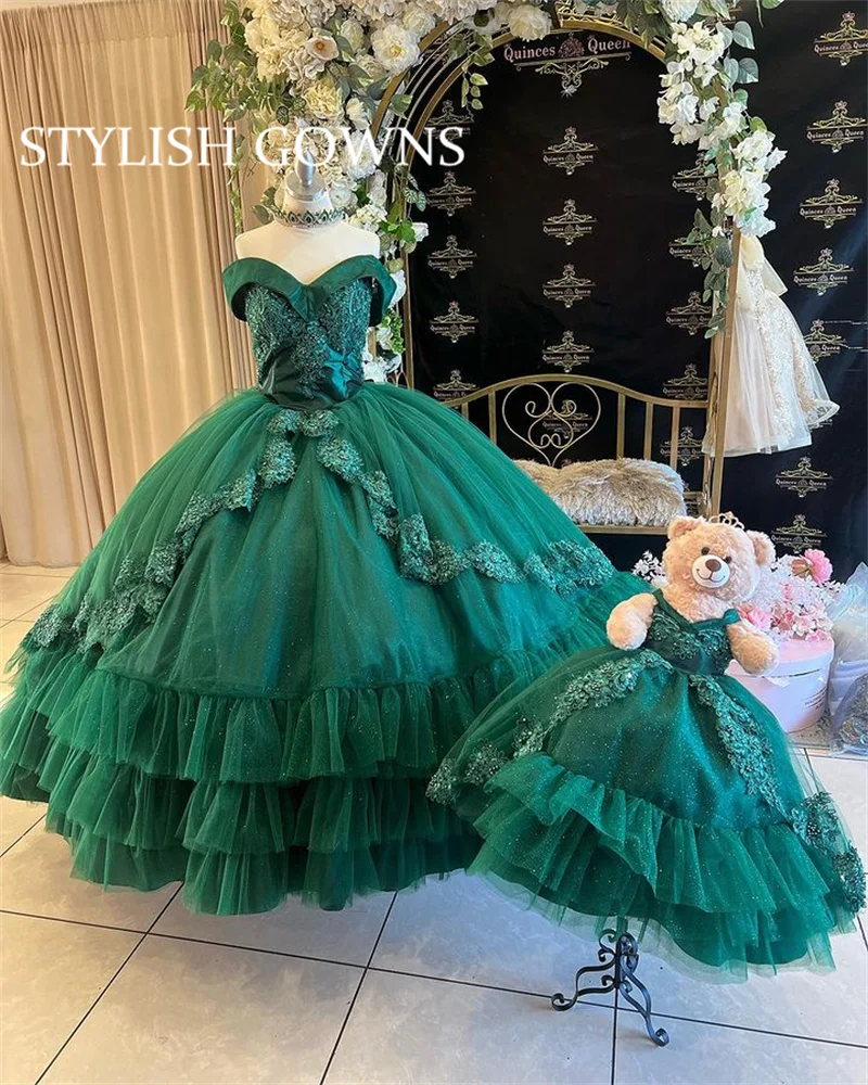 

Green Sweetheart Special Link For Personalized Quinceanera Teddy Bear Dress Exquisite Beaded Appliques Tiered Robe De Bal