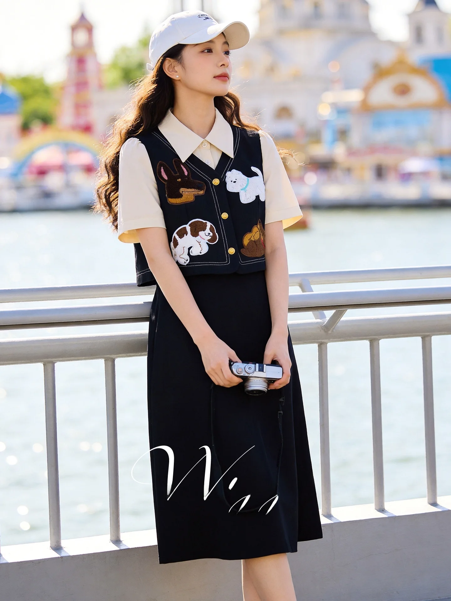 

plus Size Summer Dress Cute Dog Print Turn-down Collar Short Sleeve Casual A-Line Dress Polyester Fiber Daily Wear Single Button