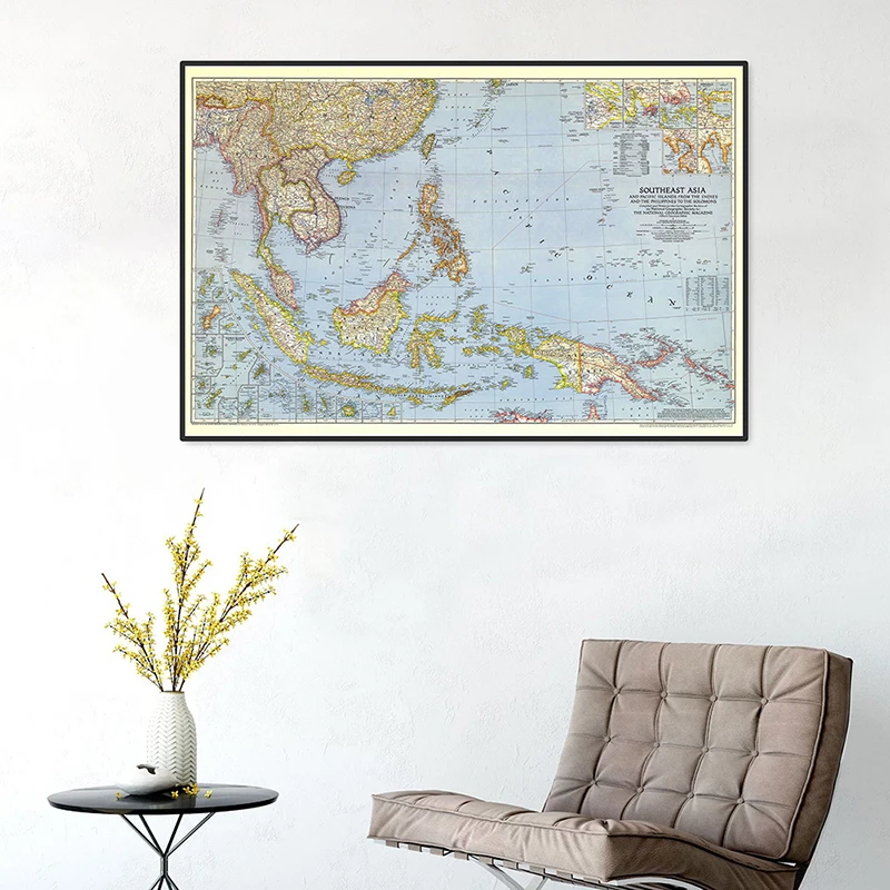 Mappa del mondo formato A2 dettagliata sud-est asiatico 1944 Poster Wall Chart carta Kraft retrò mappa delle forniture per ufficio del mondo