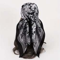 Classic Paisley Print Square Scarf Soft Satin Bandana Vintage Windproof Head Wrap Casual Shawl Imitation Silk Travel Beach Towel