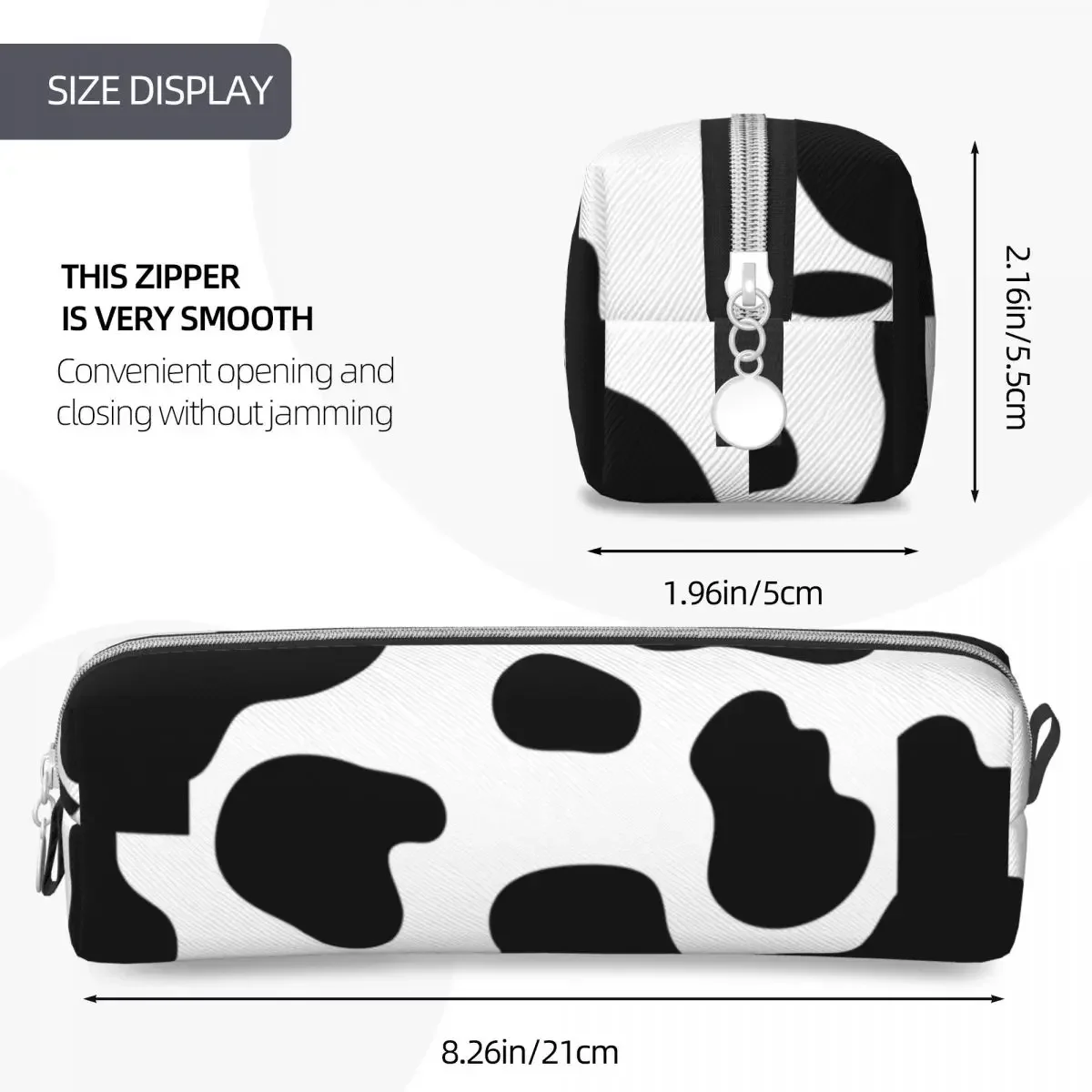 Aesthetic Cow Print Pencil Case New Black and White Pen Bags Student Big Capacity Students School Cosmetic  Pouch