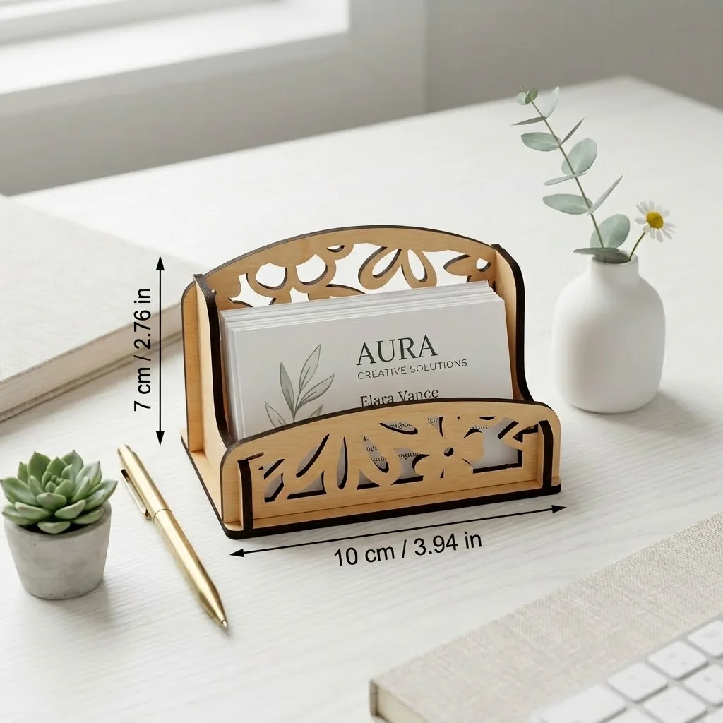 Ins Creative Flowers Hollowed-out Wooden Business Card Box Business Office Front Desk Business Card Holder Storage Tidying Box