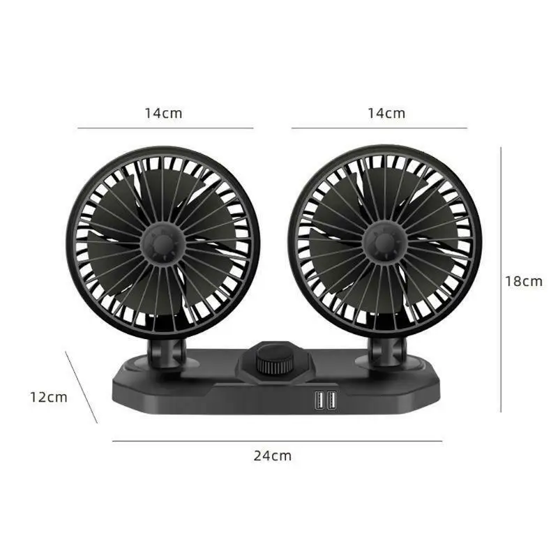 Ventilateur de Refroidissement de Tableau de Bord de Voiture 24V avec Double Chargeur USB 360 à Deux TêTes à 2 Vitesses pour SUV