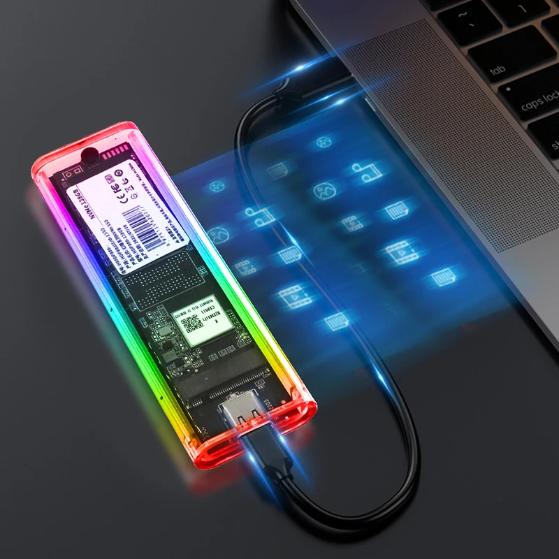 RGB M.2 NVME PCIe /NGFF SATA /Dual Protocol SSD Case Clear USB Type C 10Gbps M2 SSD Transparent External Enclosure Hard Disk Box