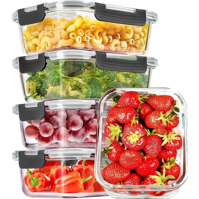 Glass Pre-dinner Container with Lid, 5 Packs of 36 Oz Glass Food Storage Containers, Airtight Glass Lunch Containers