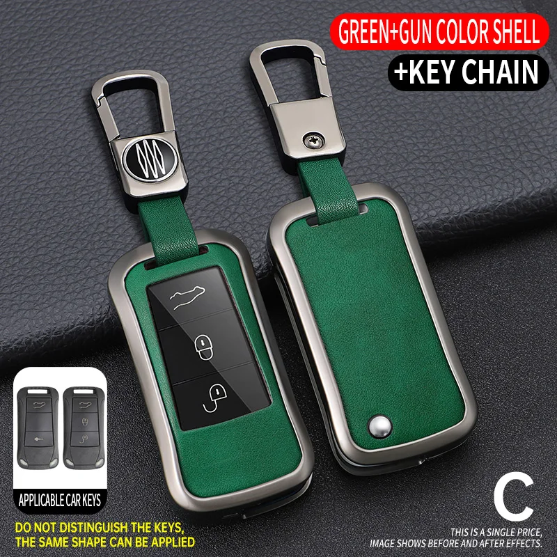 Zinc Alloy Car Key Case para Porsche Cayenne, Capa de Couro, Chaveiro Acessórios, Fob Shell, GTS, Panamera, Carrera, GT3