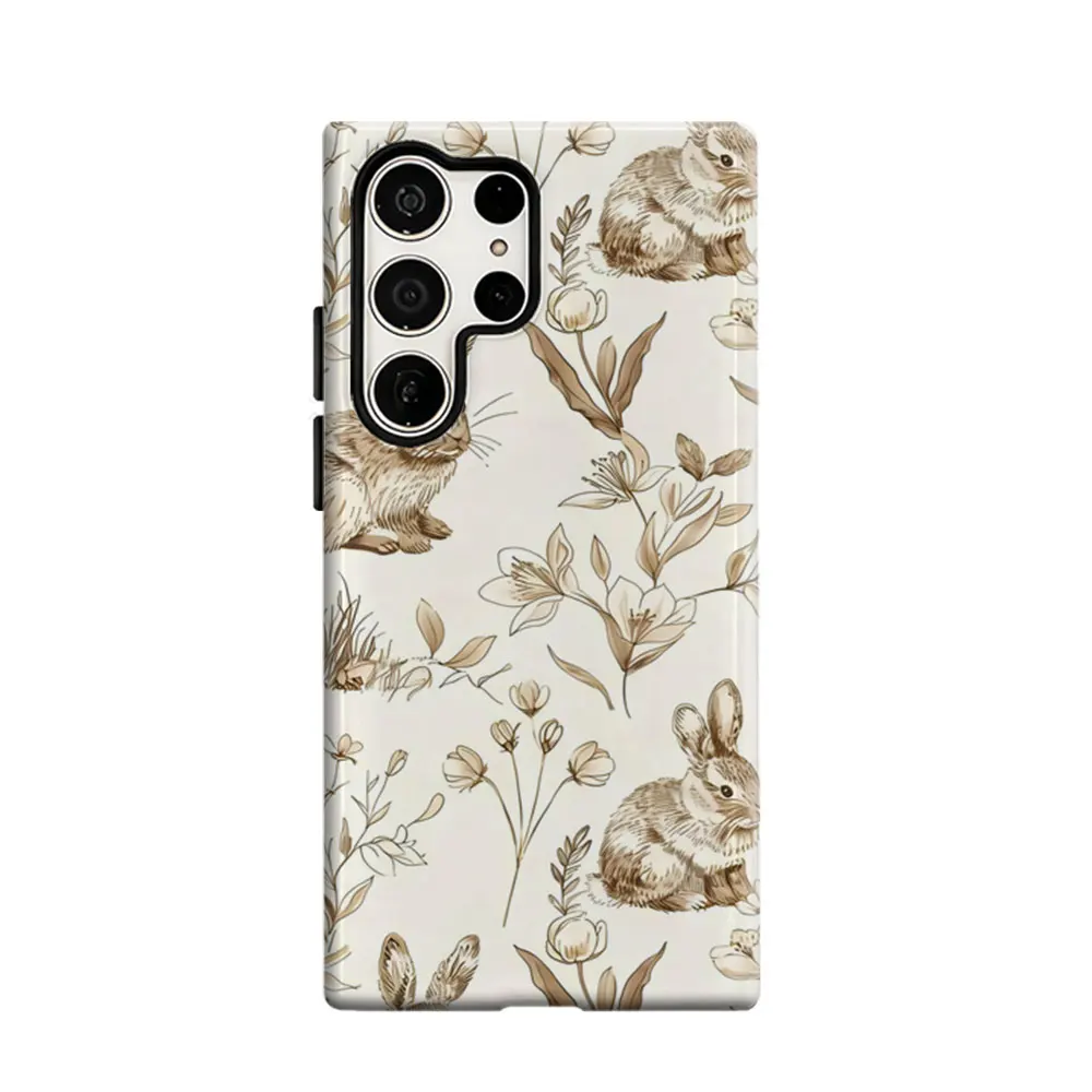 CaseLumi Phone Case For Samsung Galaxy S25 S24 S23 Ultra Plus HD Hard Bunny Blooms Double Layer Cover Film Shell