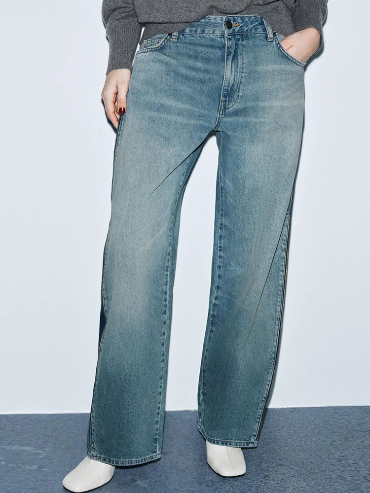 Faionable Sweet, Новое поступление, зима 2025 г., женские джинсовые брюки со средней талией на молнии, простые широкие брюки