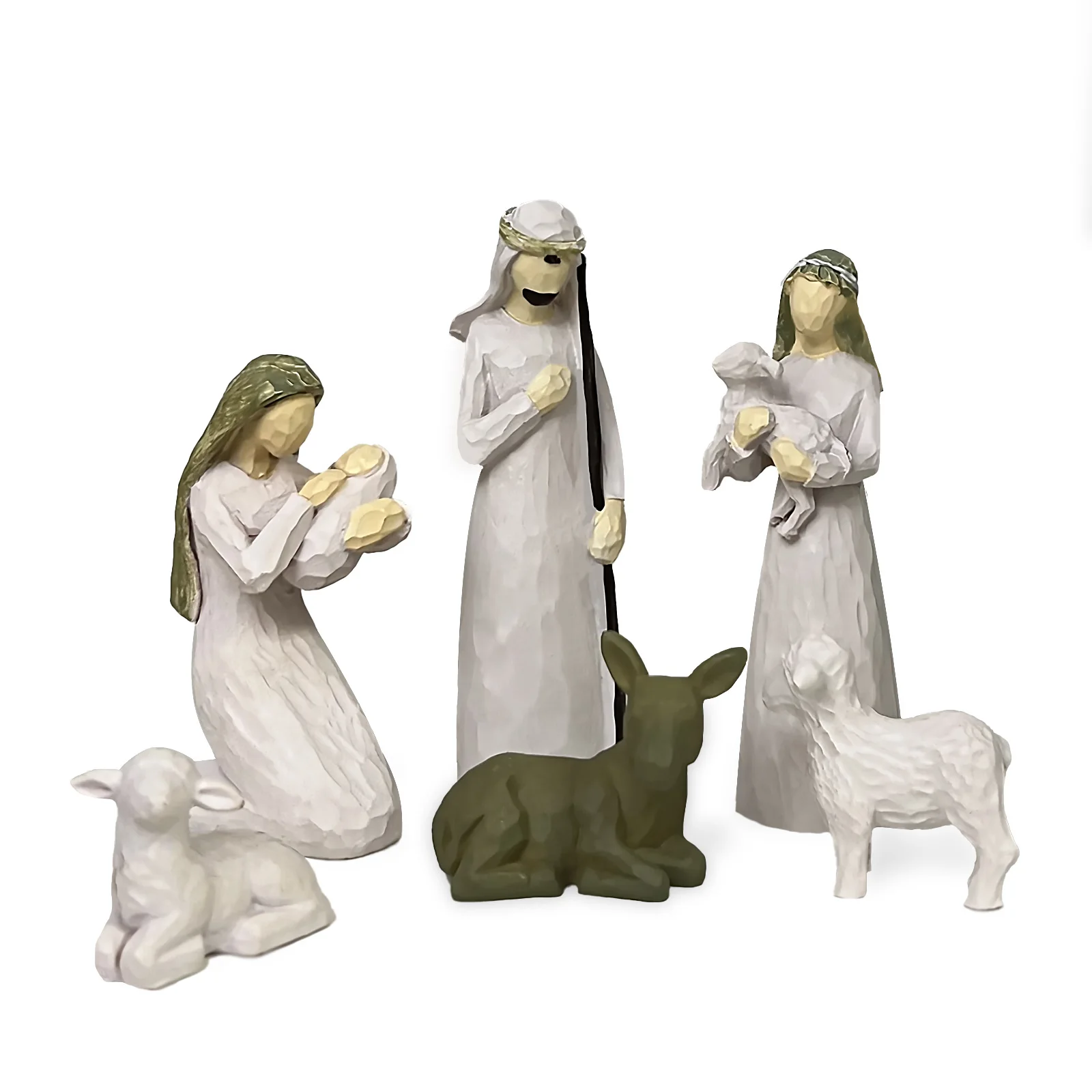 Handcrafted 6pcs Christmas Nativity Scene Set - Resin Shepherds & Stable Animals, Perfect for Indoor Holiday Decor