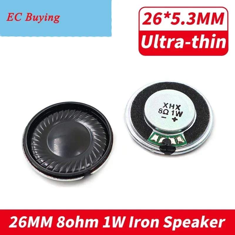 2Pcs 26MM 8 Ohm 1 Watt Loud Speaker Replacement Part 26*5.3MM 8Ohm 1W Loudpeaker Iron Case Internal Magnet 26 MM Horn