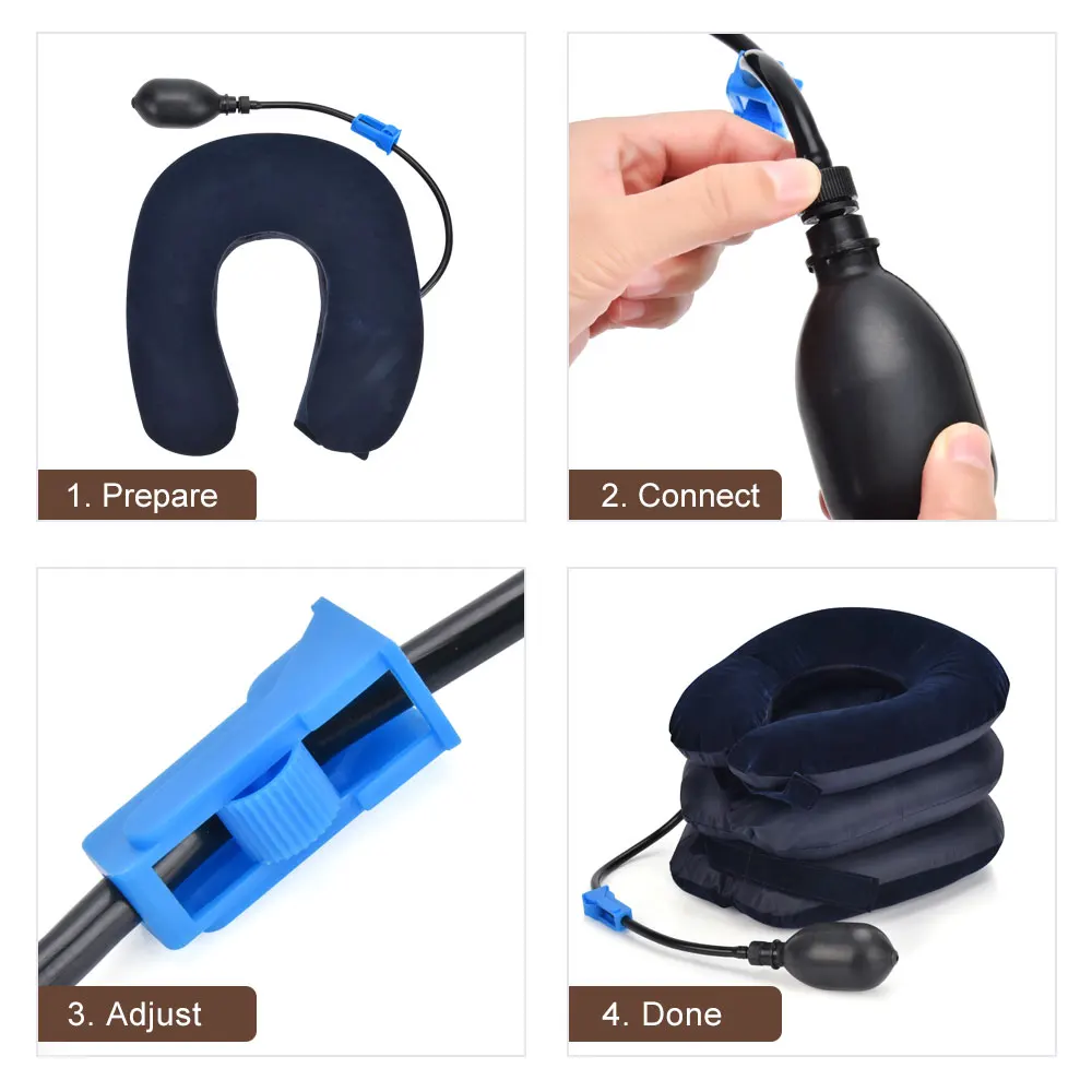 Masajeador de cuello de 3 capas, almohada para aliviar el dolor, cervicales, inflable, suave, tracción