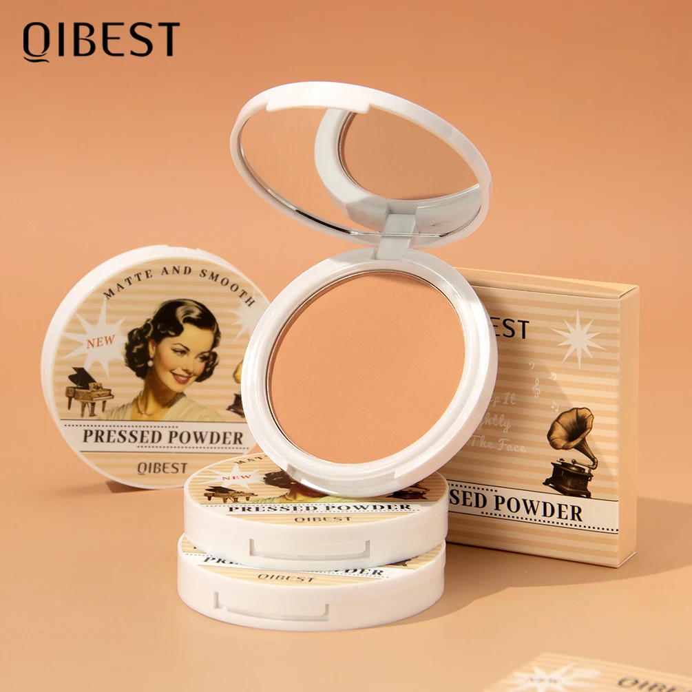 QIBEST 4 Colors Matte Face Setting Powder Lasting Makeup Contouring Palette Oil-control Brighten Pressed Powder Base Cosmetics