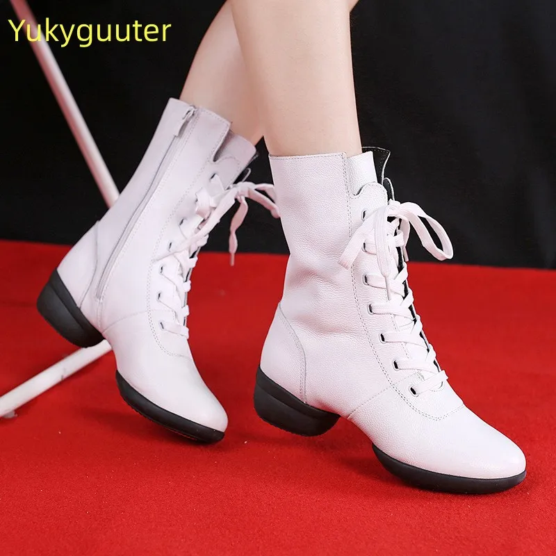 Genuine Leather Dance Shoes Woman Ladies Modern Boots Soft Outsole Jazz Sneakers Breathable Lightweight Female Dancing Fitness