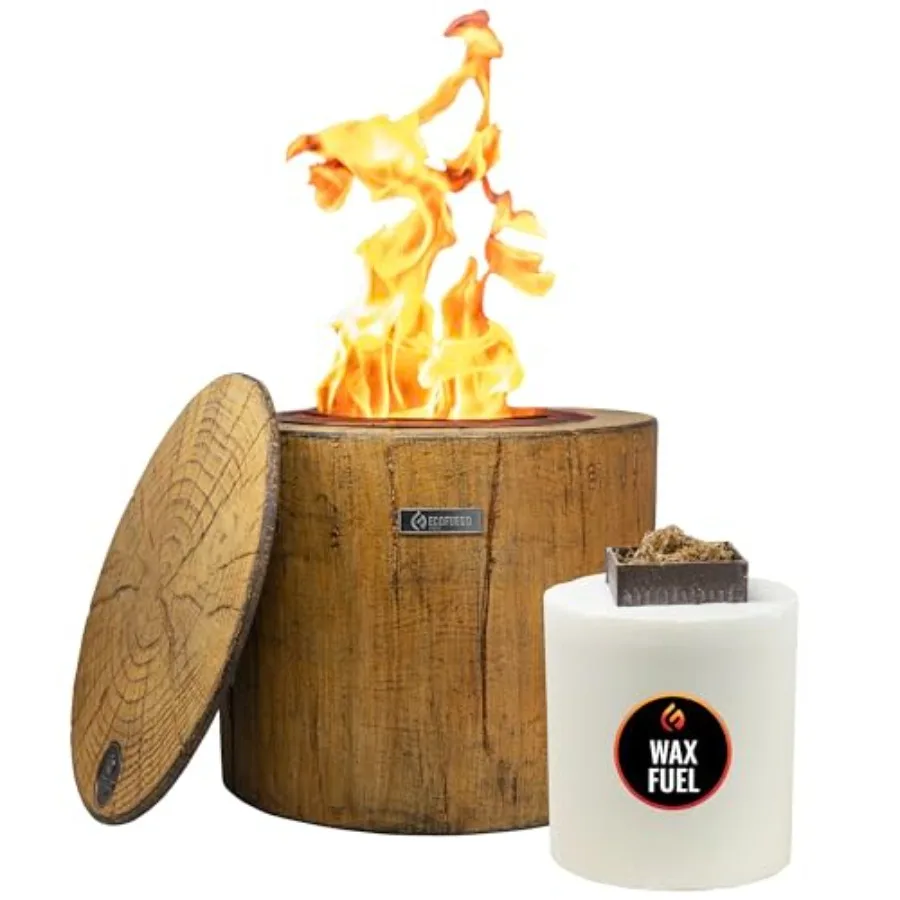 Outdoor wax-burning fire pit with refill, stainless steel, black, smokeless and portable design