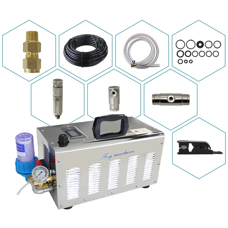 

Factory Sales High Pressure SS Cover 11L/min Fog Machine for Garden Greenhouse Misting System Fogging Kit