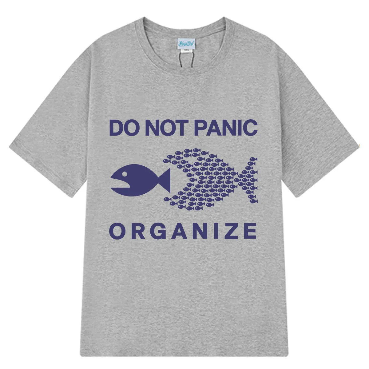 Do Not Panic Organize Funny Fish Meme T-Shirt Men Women Fashion T Shirt Short-sleeved  Casual Cotton Hip-hop T-shirts Streetwear