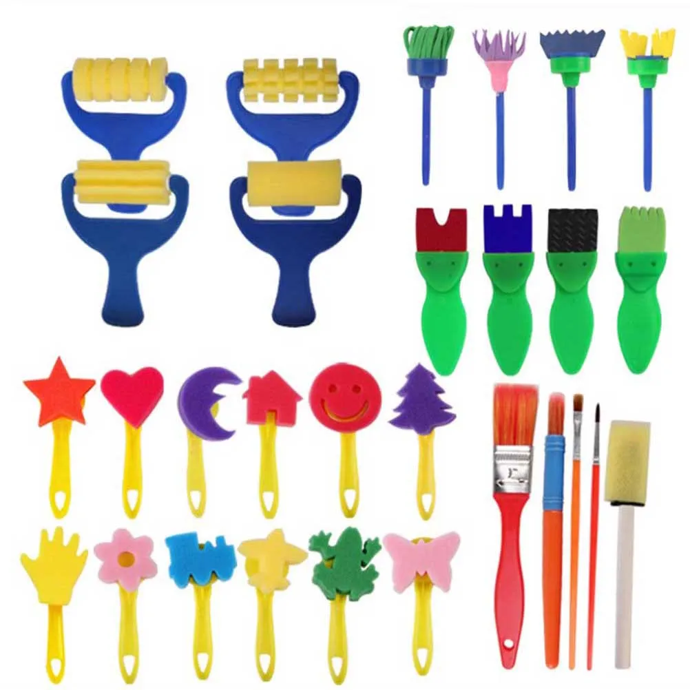 ชุดแสตมป์โฟมสำหรับระบายสี 29 ชิ้น สำหรับเด็ก ชุดงานฝีมือ DIY พร้อมด้ามจับ อุปกรณ์วาดภาพแบบไม่เลอะเทอะ สำหรับเด็กสร้างสรรค์และความสนุกสนาน