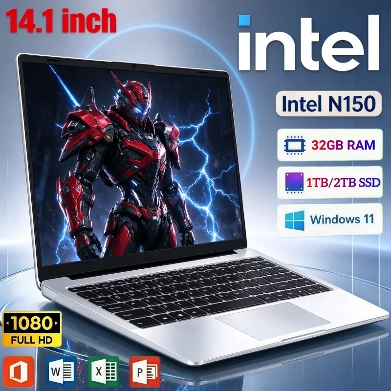 2026 Arrival 14.1 Inch Laptop Windows 11 Intel N150 32GB RAM 2TB SSD High Performance Notebook For Office Study Media Playback