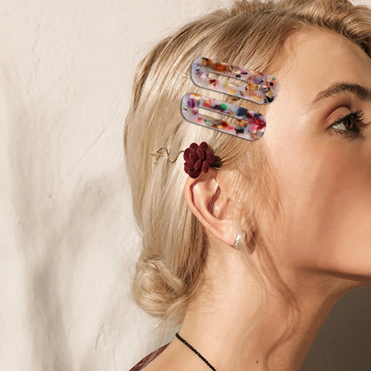 

2Pcs Hair Clips Leopard Square Design Pink Elegant Hairpins for Women Girls Party Daily Style Fashion Accessories