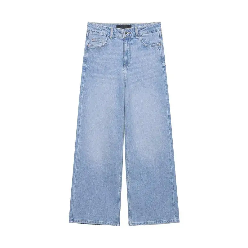 Withered Southern France Minimalist Fashion Woman Clothes Versatile High Waist Wide Leg Women's Denim Pants Straight Leg Jeans