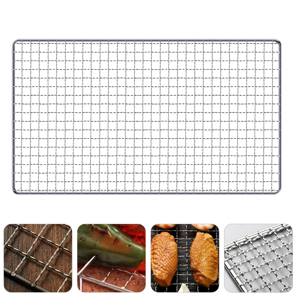 Stainless Steel BBQ Mesh Barbecue Charcoal Grill Net Cooling Rack Accessory Pad Portable Gas Fry Pans Mat