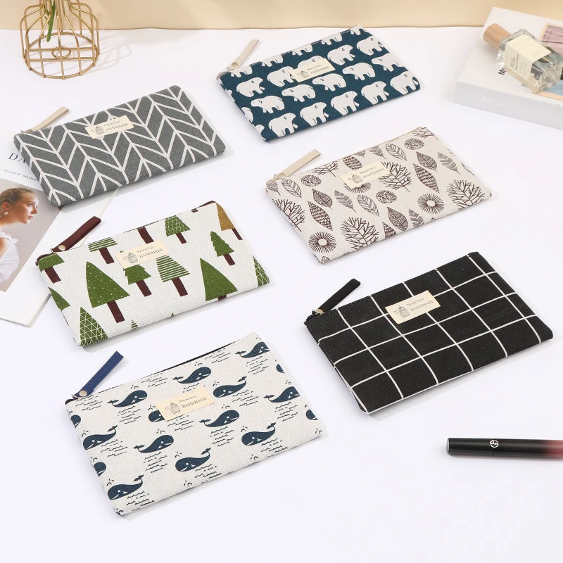 Cute Cartoon Canvas Makeup Bag Student Pencil Case and Coin Purse Multi Functional Portable Makeup Bag