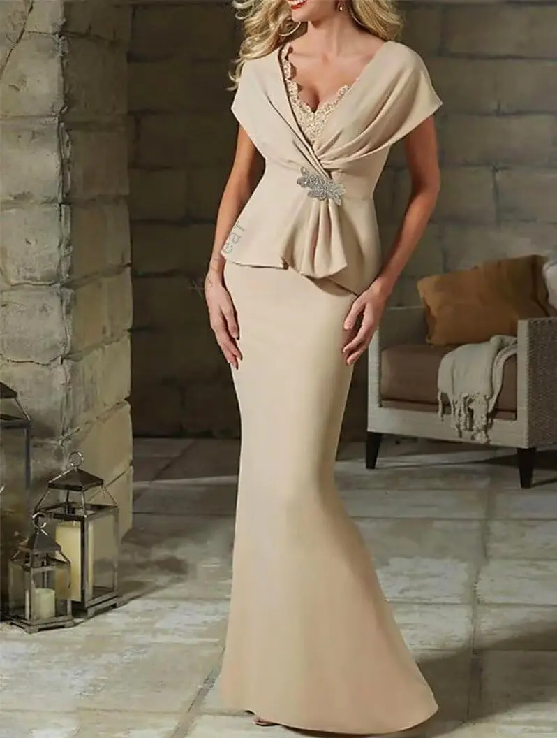 فساتين أم العروس برقبة على شكل حرف V أنيقة لحفلات السهرة الرسمية للنساء فستان ضيوف الزفاف