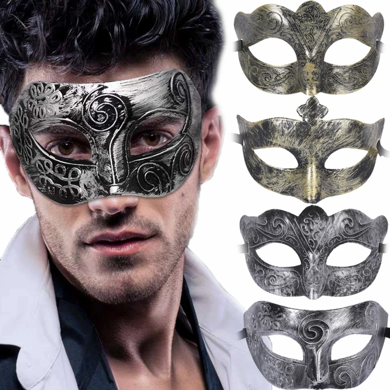 

New Metal Half Face Facepiece Gothic Carved Retro Rome Men Knight Masks Halloween Party Tie Mask Lady Role Playing Costume Props