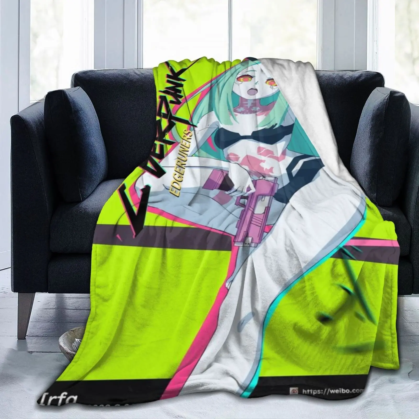 Cyberpunk Anime Blanket - Soft Home Throw for Room Decor, Unique Gift Idea, Futuristic Character Design with Neon Glow Effect
