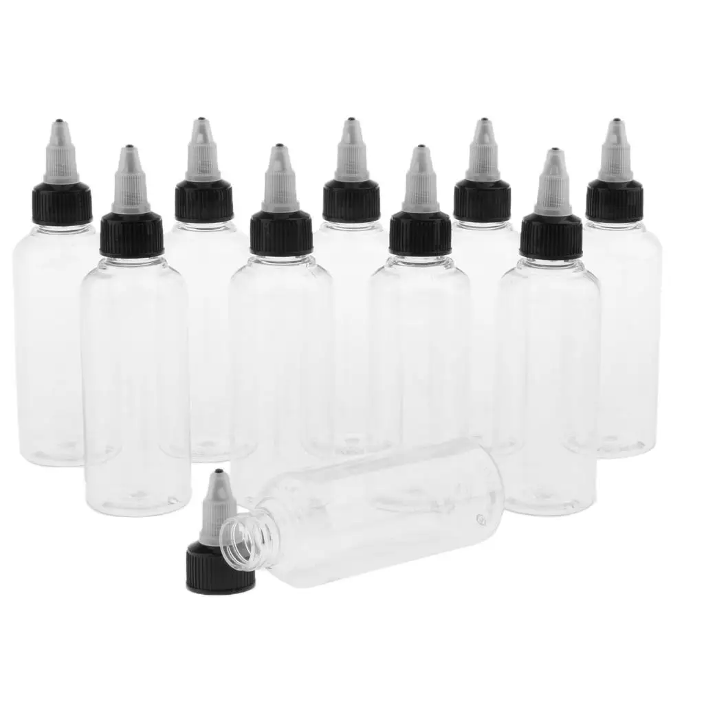 10pcs 100ml Empty Plastic Squeeze Bottle with Twist Top Cap Tip Applicator for Solvents, Oils, Paint, Ink, Liquid, Glue