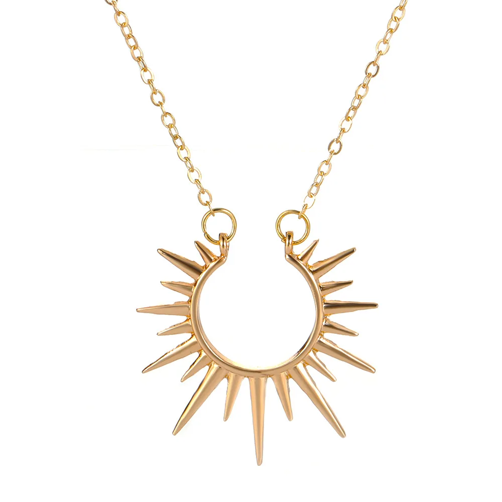 2022 Trendy Korean Gold Color Hollow Out Geometric Sun Pendant Necklace  for Women Vintage  Party  Jewelry Gifts