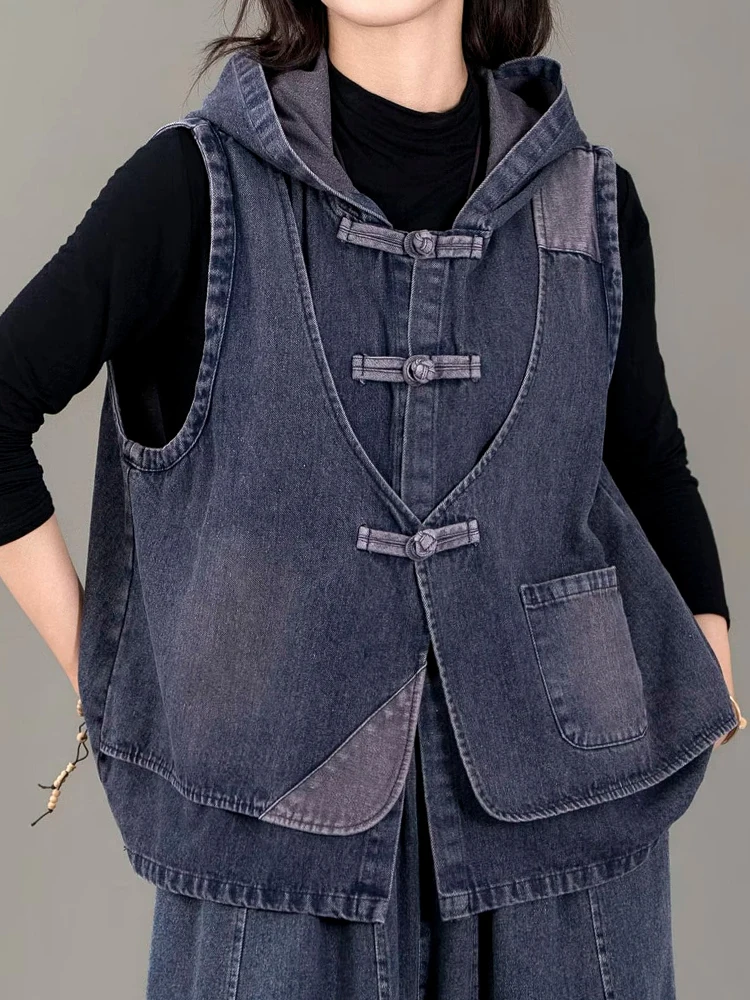 Max LuLu Fall Clothes Womens Chinese Vintage Classic Sleeveless Coats Leisure Loose Hooded Denim Vests Ladies Fashion Waistcoats