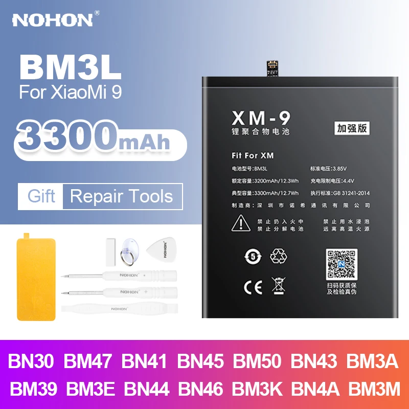 Nohon BM3L dla Mi 9 baterii BM47 BN41 BN30 BN45 BM50 BN43 BM3A BM39 BM3E BN44 BN46 BM3K BN4A BM3M dla Xiaomi Redmi Note 9 4 4A