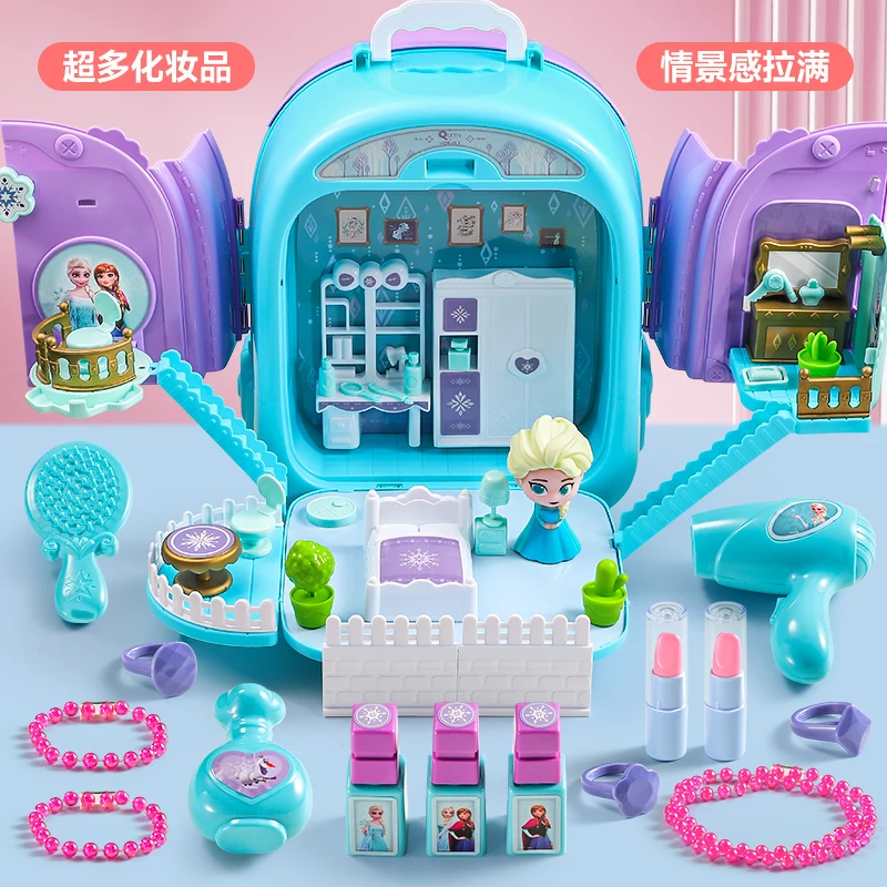 Hasbro Elsa Anna Olaf Cartoon Creative Children's Makeup Play House Toy Personalized Anime Movie Simulation Makeup Backpack Gift