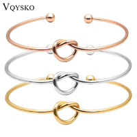 VQYSKO Love Knot Bracelet Stainless Steel Dainty Adjustable opening Bangle Wedding Bracelet Bridesmaid Jewelry Gift For Her