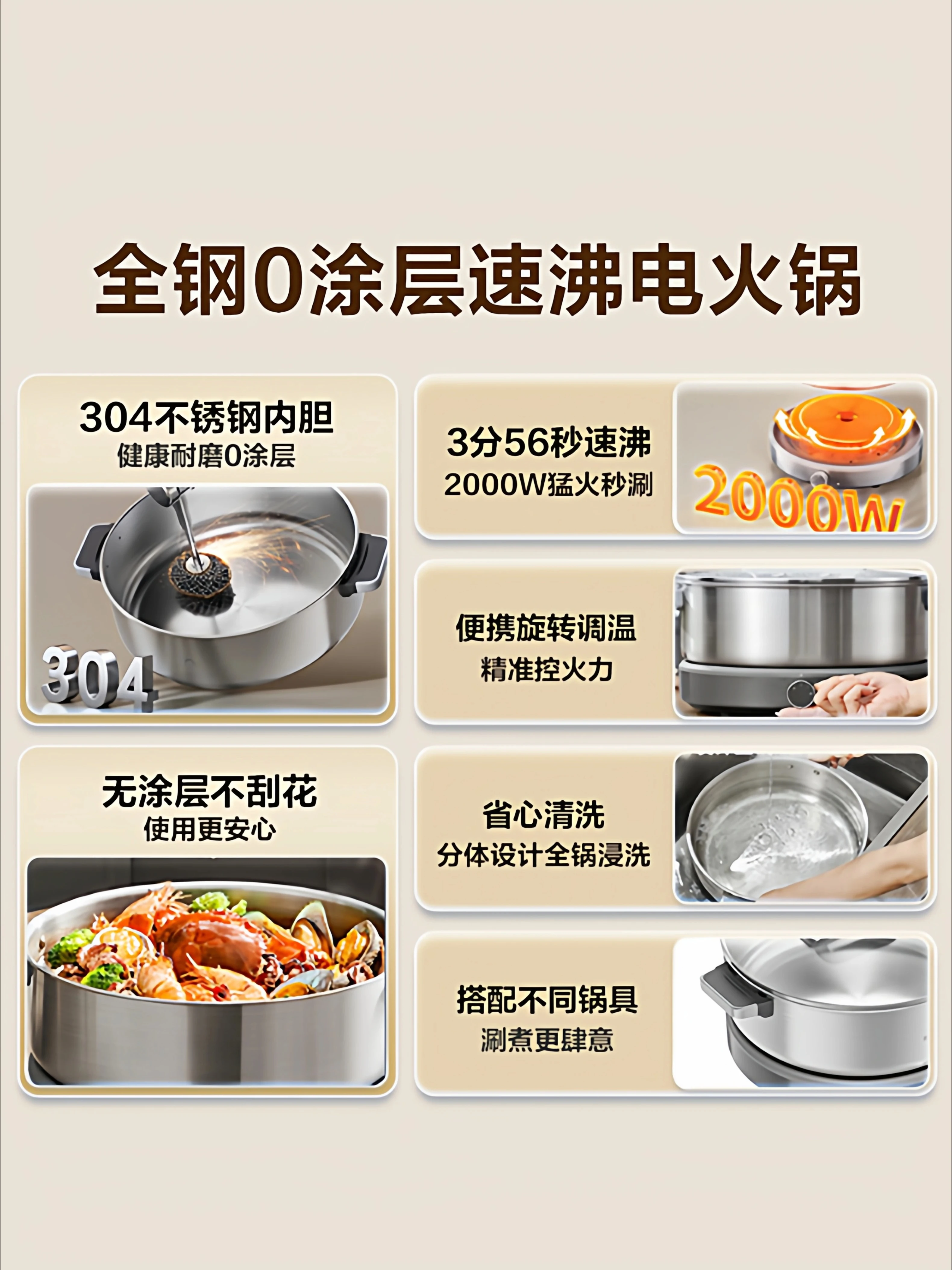 coated stainless steel split type household multi-functional new electric cooking pot