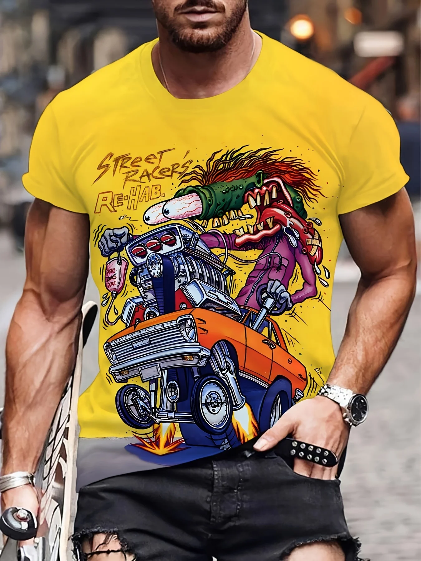 Vibrant Anime Graphic Crew Collar Short-sleeved T-shirt Casual Summer Wear for Men - Perfect for Everyday Wear and Outdoor Activ