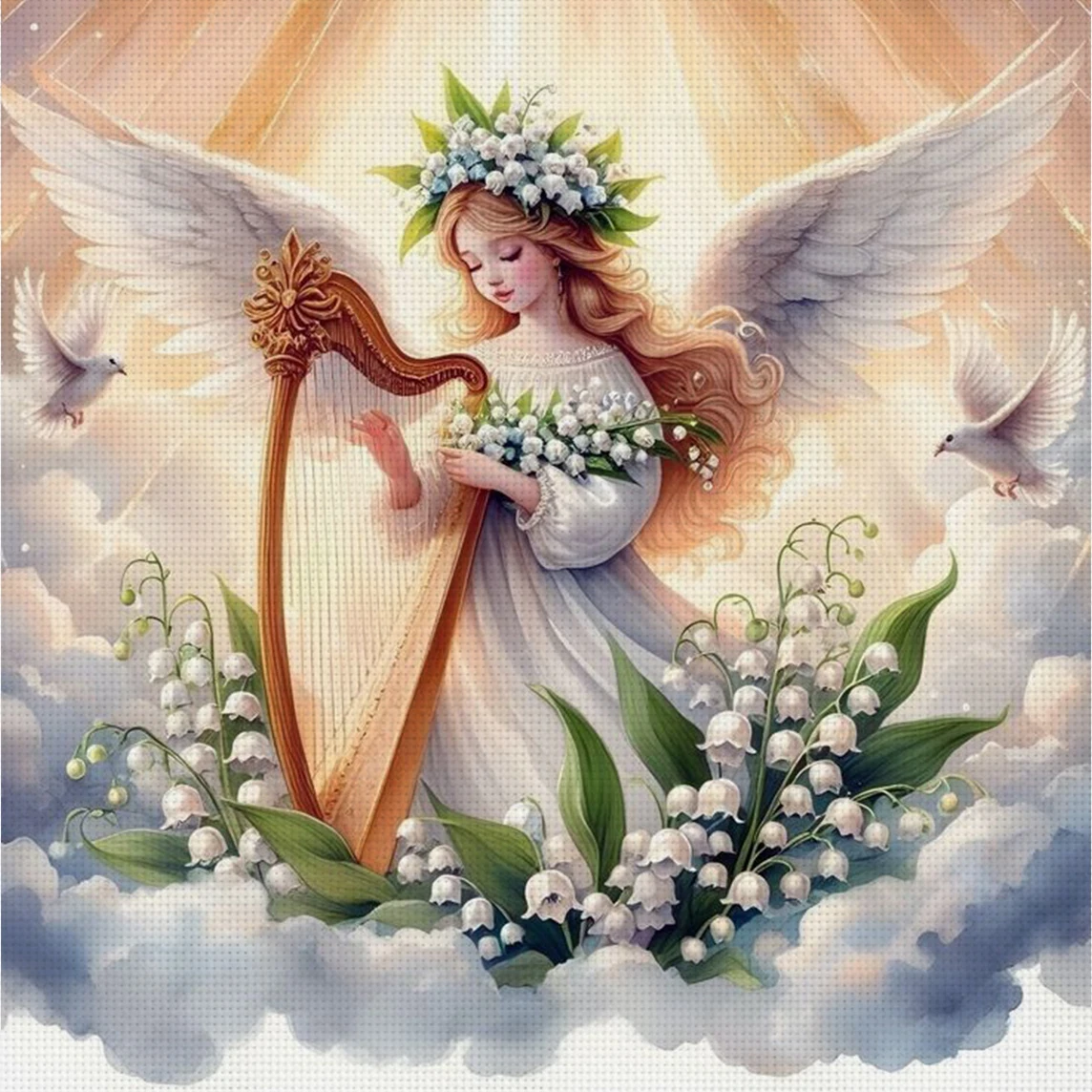 Wings of Holy Lily Kreuzstich-Set zum Selbermachen, 11CT-Stickerei, Heimwanddekoration, Geschenk, handgefertigtes Material, rahmenlos, halbfertig, 36 x 36 cm
