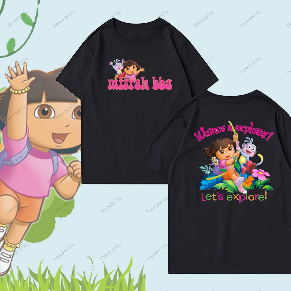 

Дора Исследователь, милая футболка с мультяшным рисунком в стиле Харадзюку, унисекс, женские и мужские топы, уличная мода, хлопковая толстовка высокого качества